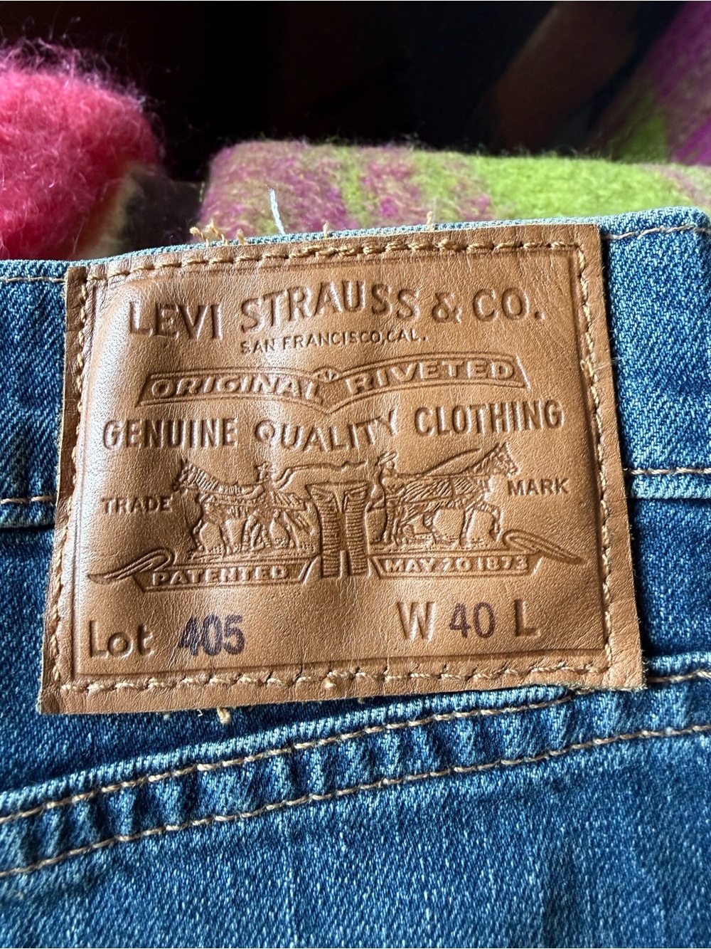 Levi's Blue Denim Shorts with Tan Leather Patch